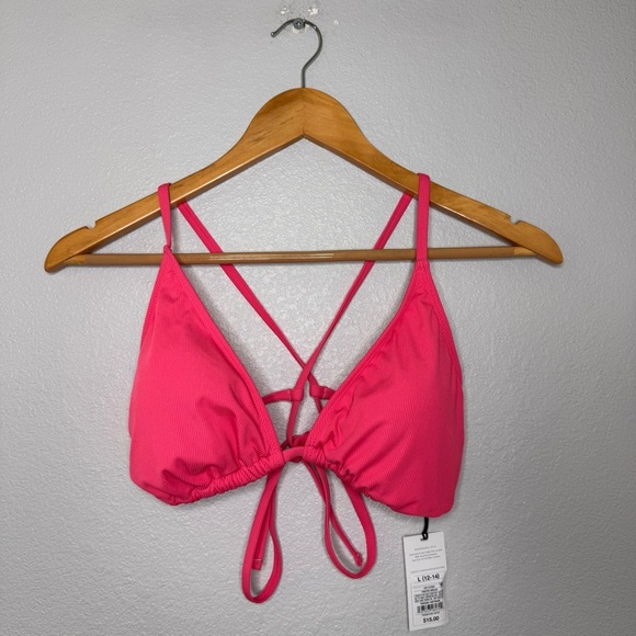 New Shade & Shore Pink Ribbed Triangle Bikini Top Size Large - Picture 7 of 10